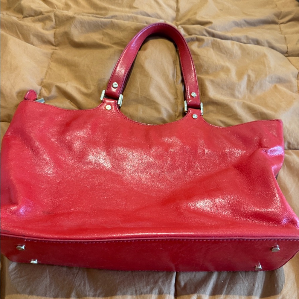 Tory Burch Red Orange bombe Leather Tote - Picture 2 of 4
